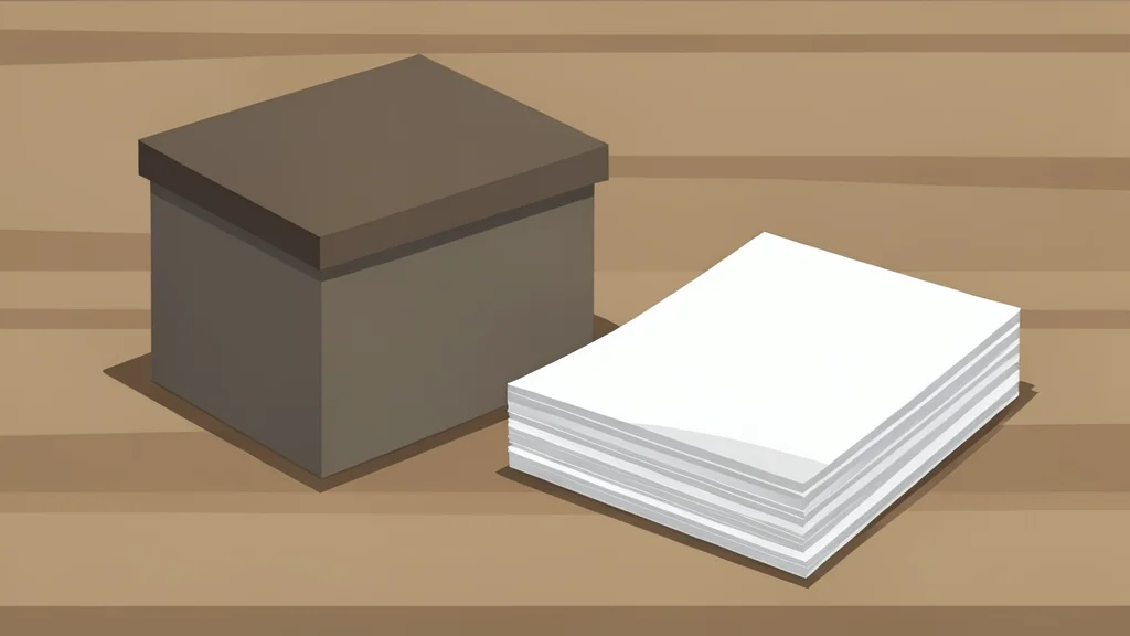 A ballot box and a stack of paper ballots on a wooden table