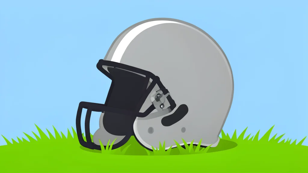 A single American football resting on a vibrant green grass field under a clear blue sky.