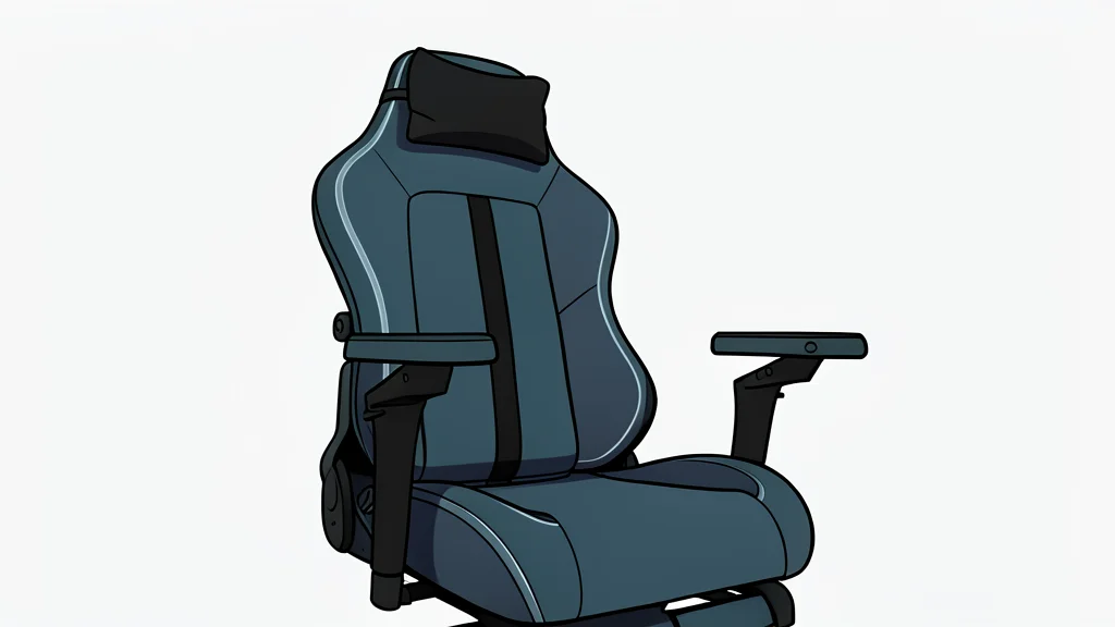A dark gray ergonomic office chair with adjustable armrests and a pull-out footrest