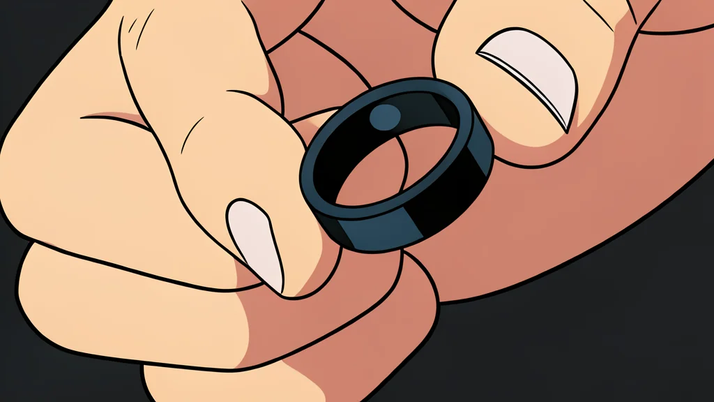 A small, polished metallic band resting on a wooden surface