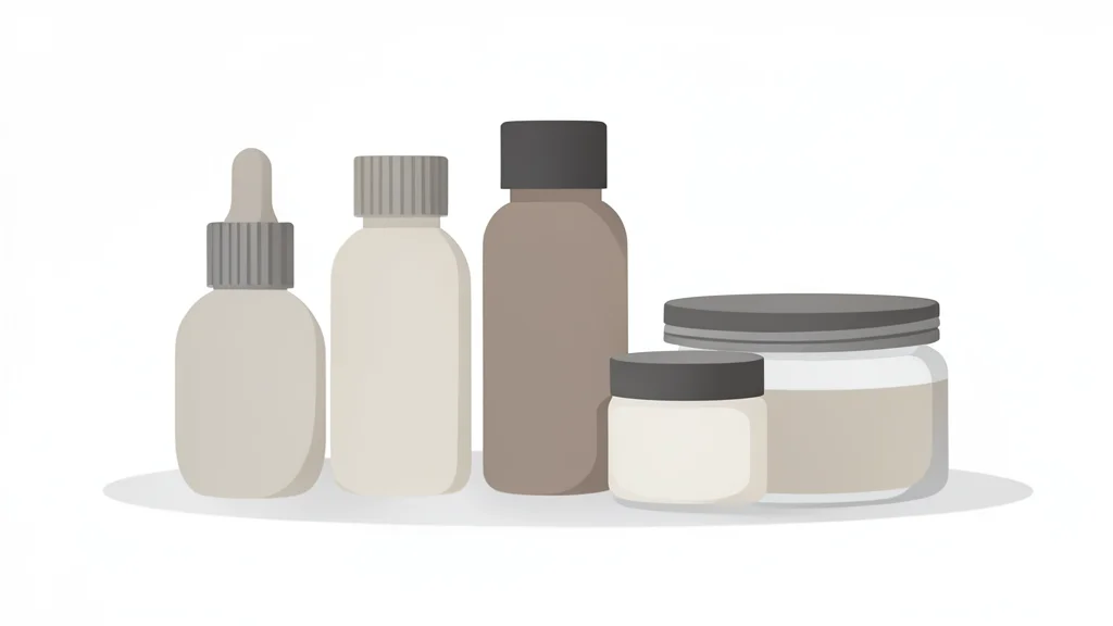 A minimalist arrangement of cosmetic bottles and jars on a clean white surface