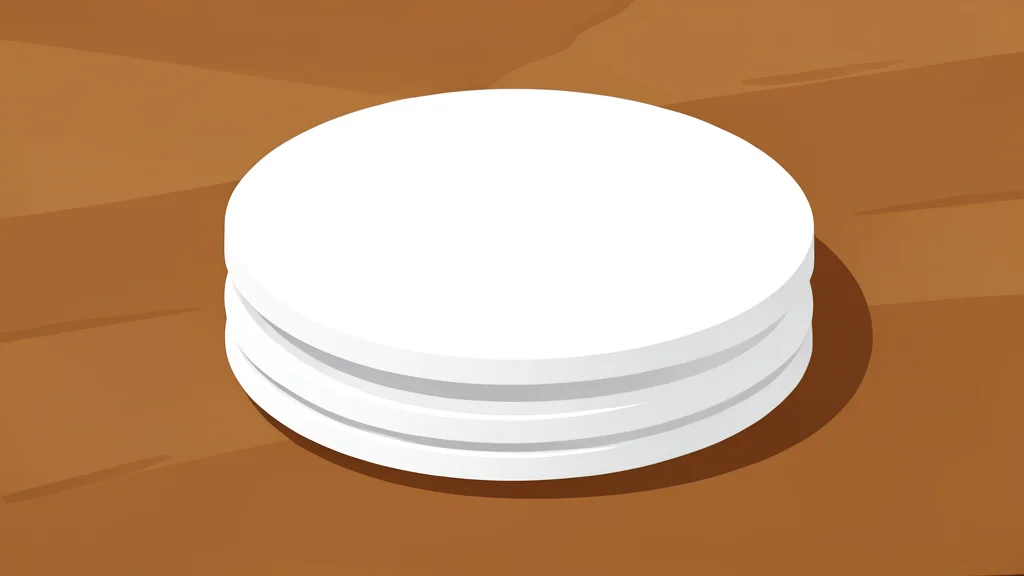 A stack of blank, white plastic optical discs resting on a wooden desk surface