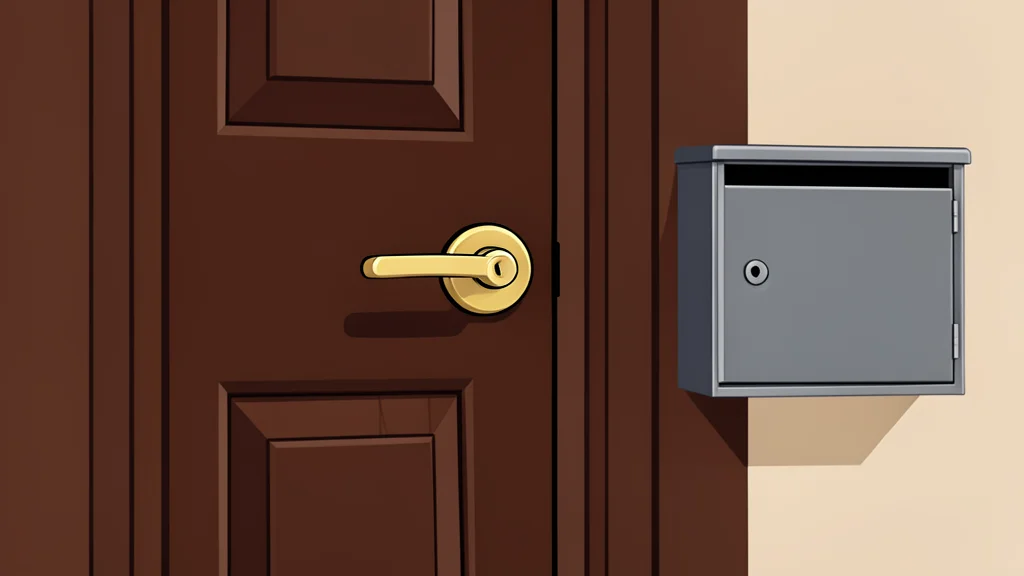 A residential front door with a mailbox attached to the side