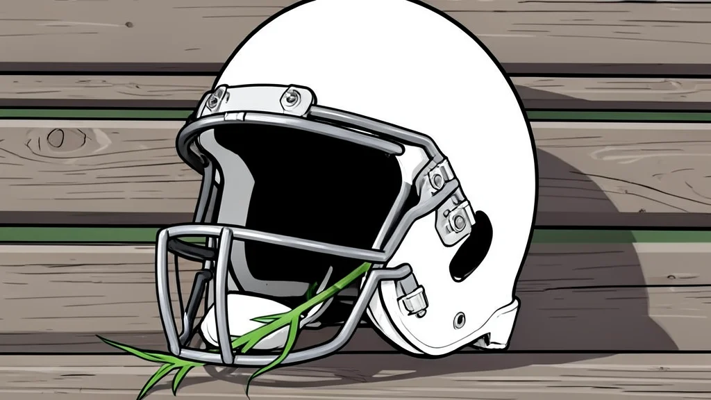 A football helmet resting on a grassy field