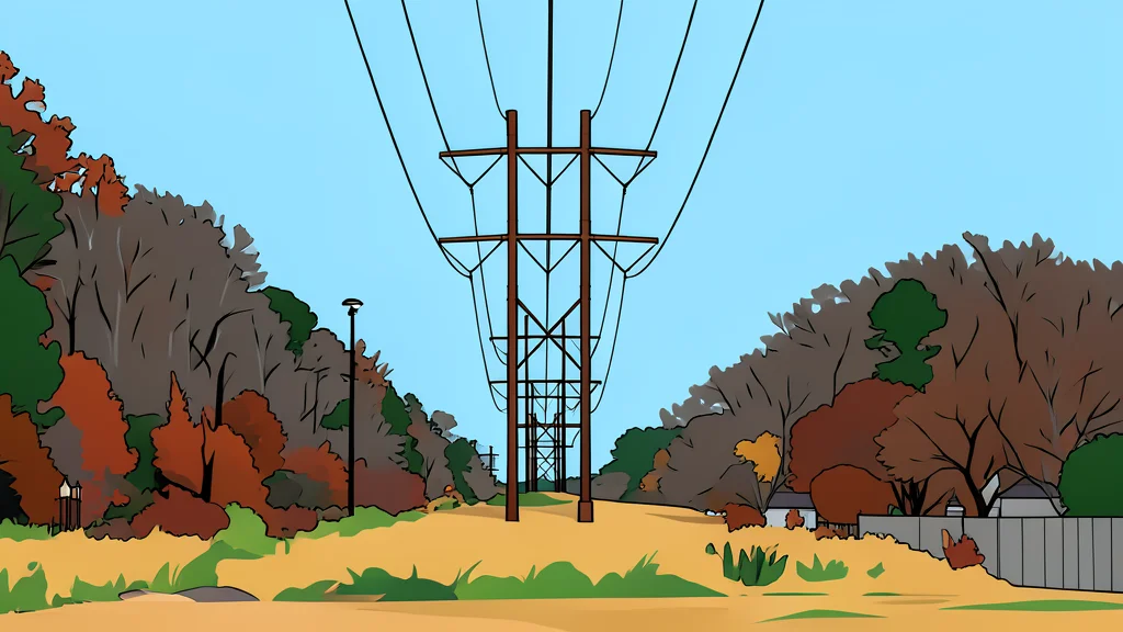 A high-voltage transmission tower standing in a green field