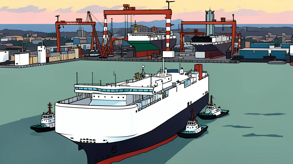 A large white cargo ship with multiple open decks stacked high with vehicles, sailing on a calm blue ocean under a clear sky.