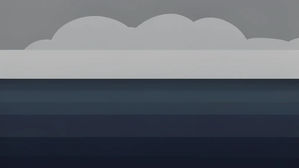 A vast, calm expanse of dark water stretching toward a distant horizon under a cloudy sky