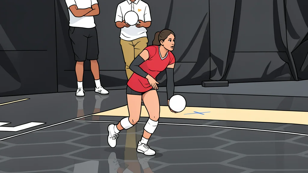 A white volleyball resting on a polished wooden gymnasium floor near a net post
