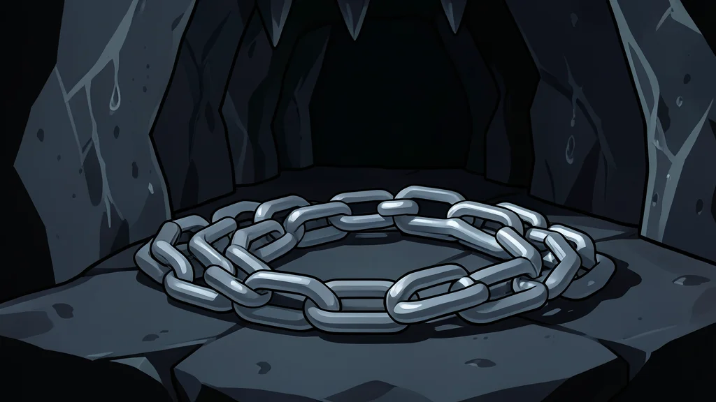 A silver chain weapon lying on a wooden table next to a fantasy book