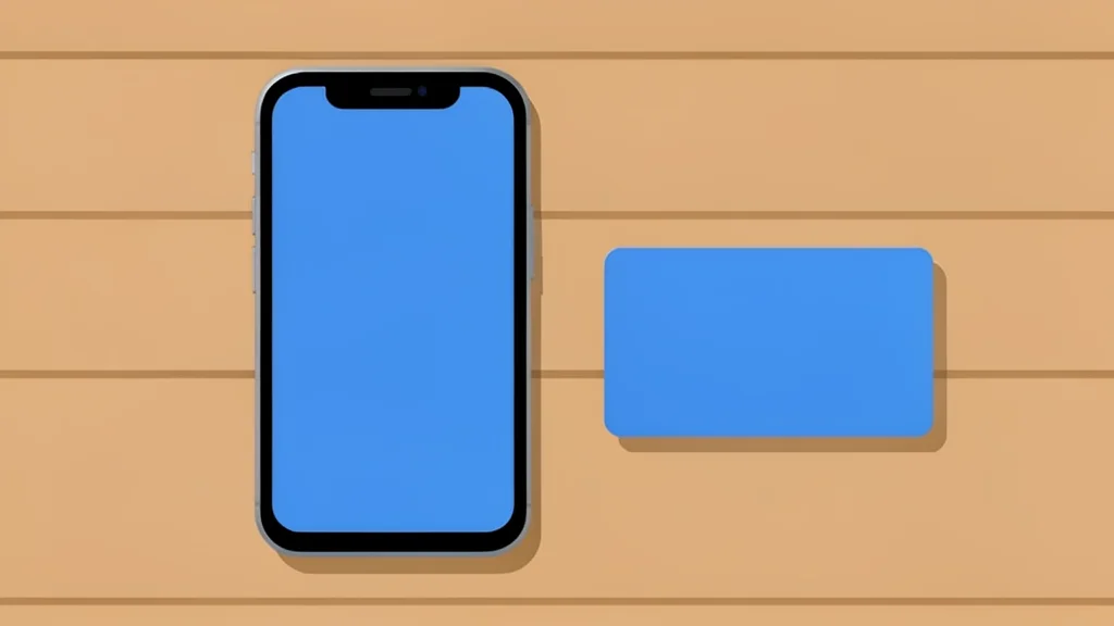 A smartphone lying flat on a wooden table next to a physical plastic identification card