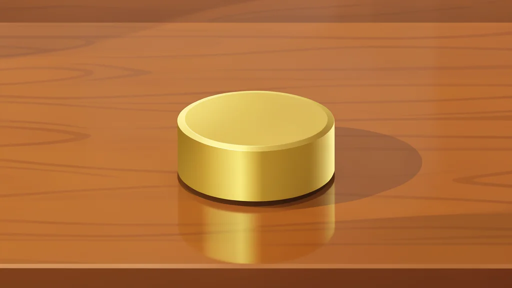 A digital coin resting on a smooth, reflective surface
