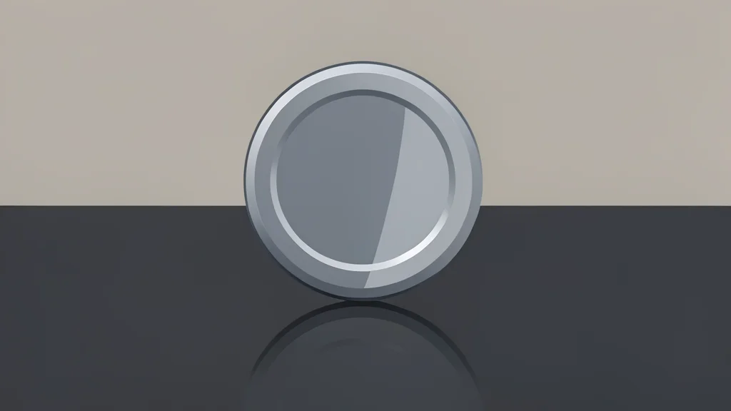 A digital coin resting on a smooth, reflective surface