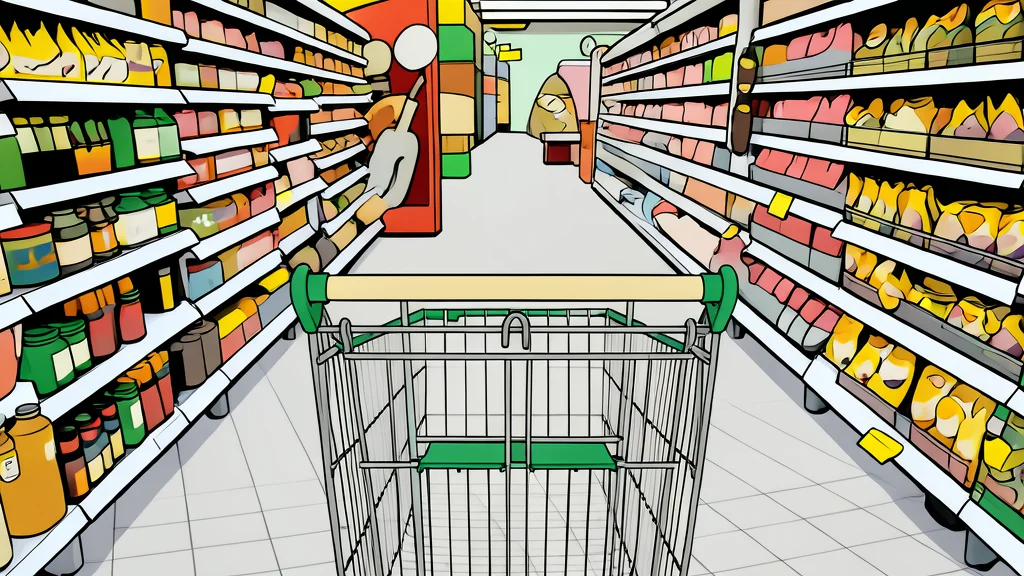A neatly organized retail store aisle with shelves stocked with colorful boxes and bottles
