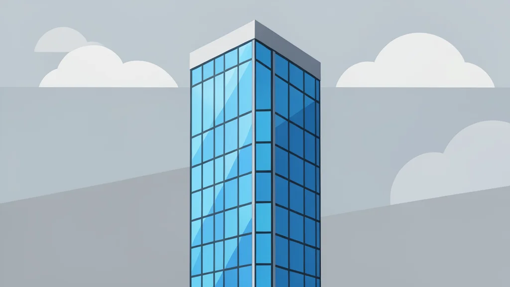 A modern glass skyscraper reflecting a cloudy sky