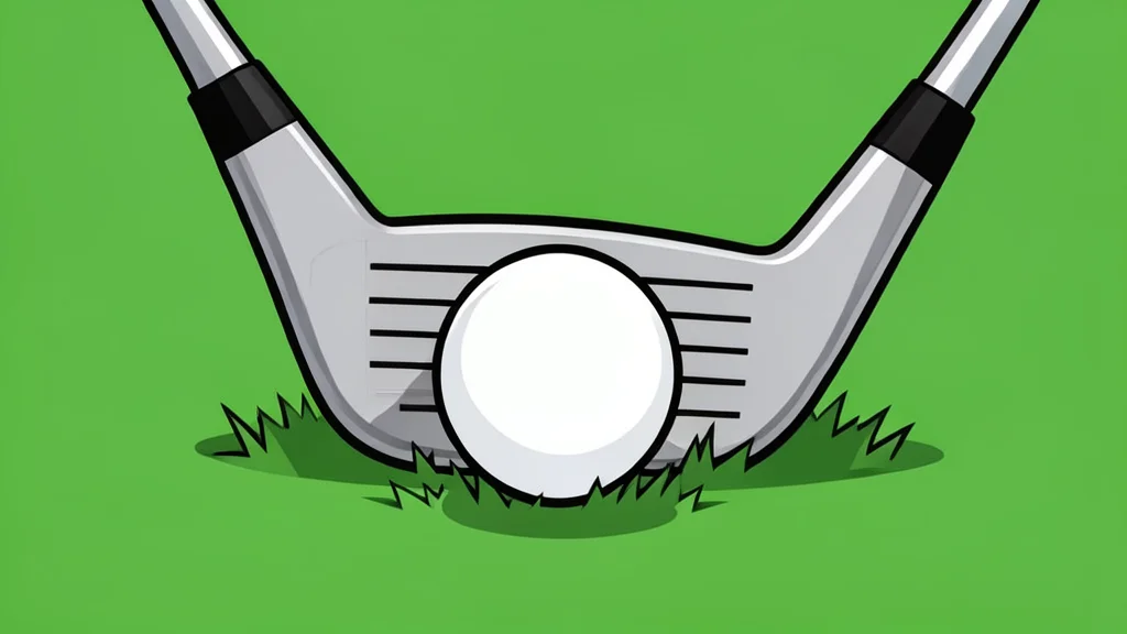A flat vector illustration of a golf fairway with a stream running alongside the green, featuring lush green grass and calm blue water.