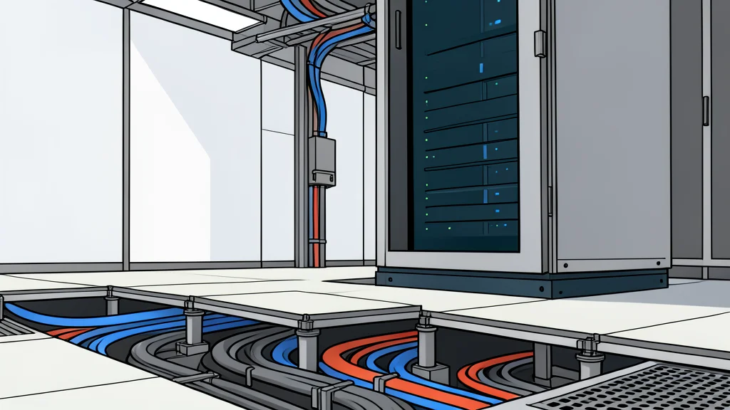 A large industrial cooling tower standing next to a dense cluster of server racks in a warehouse