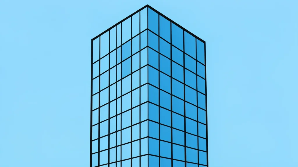 A modern glass skyscraper with a grid-like facade reflecting the sky