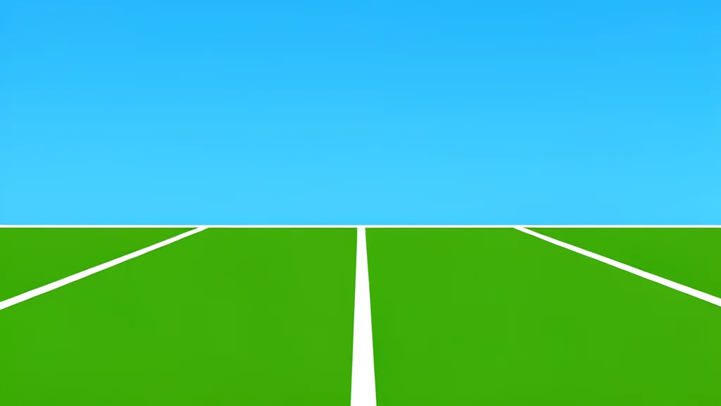 A green grass football field with white yard lines stretching into the distance under a clear sky