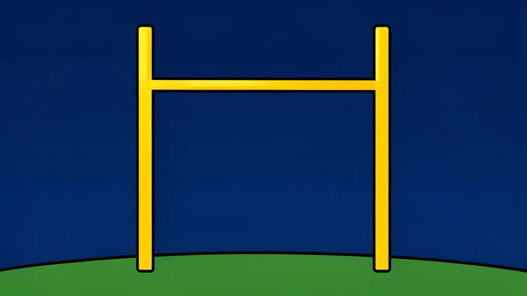 A green grass football field with white yard lines and goalposts in the distance
