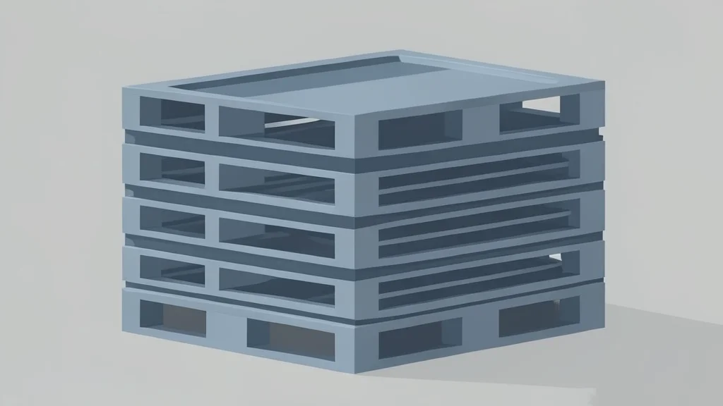A stack of industrial plastic pallets in a warehouse