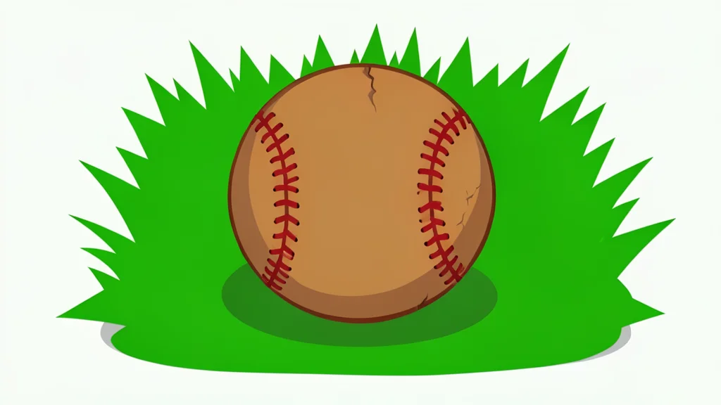 A worn leather baseball resting on a patch of green grass