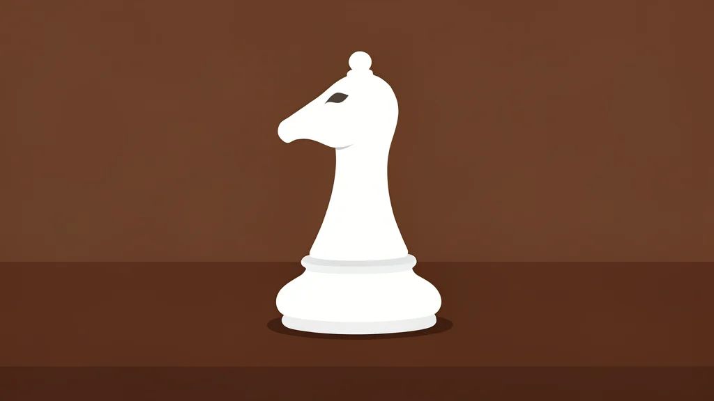 A single white chess knight piece standing on a dark wooden board