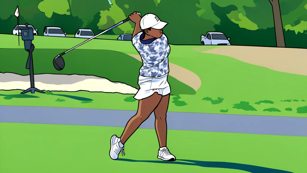 A manicured green fairway with a white flagstick in the distance