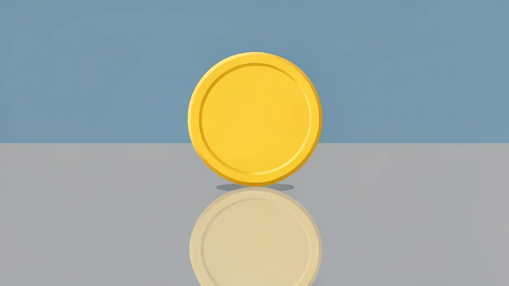 A digital coin resting on a smooth, reflective surface