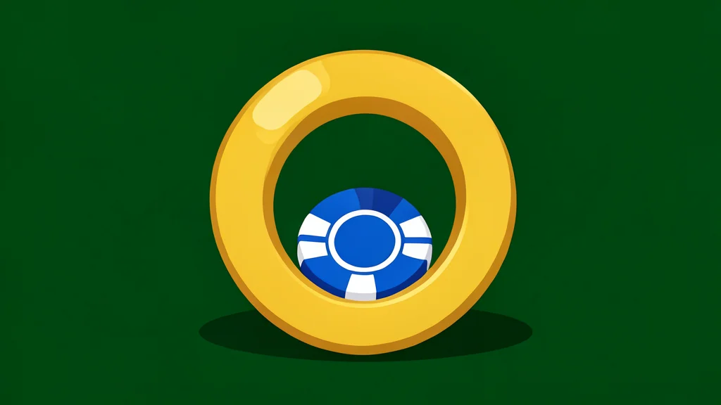 A gold championship ring with a removable poker chip resting on a felt table surface