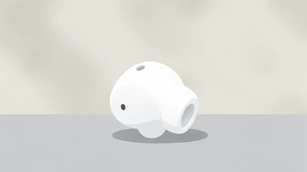 A pair of white wireless earbuds resting on a clean, light-colored surface