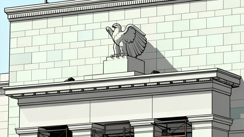 A stylized vector illustration of a busy stock exchange trading floor with rows of desks and monitors in the background.
