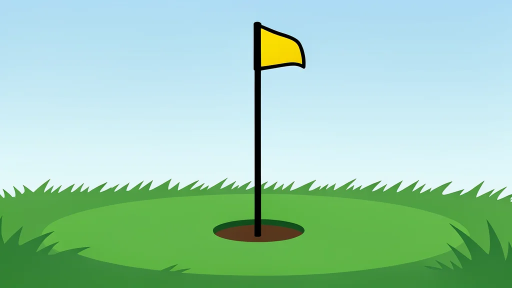 A golf flagstick planted in a hole on a manicured green