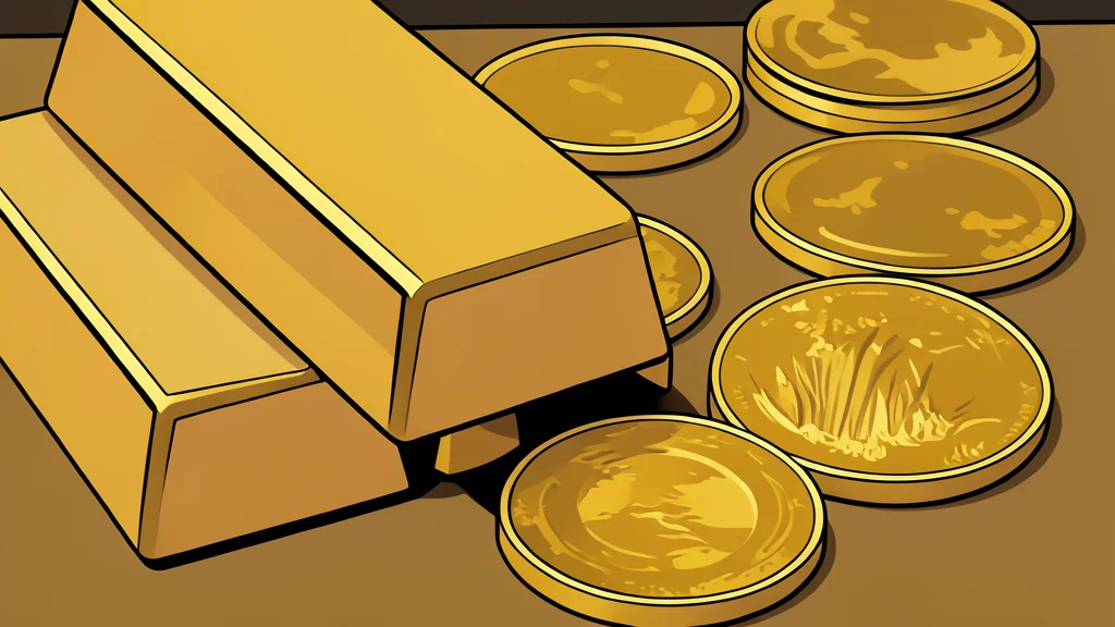 A rough, unrefined nugget of gold resting on a dark, textured surface