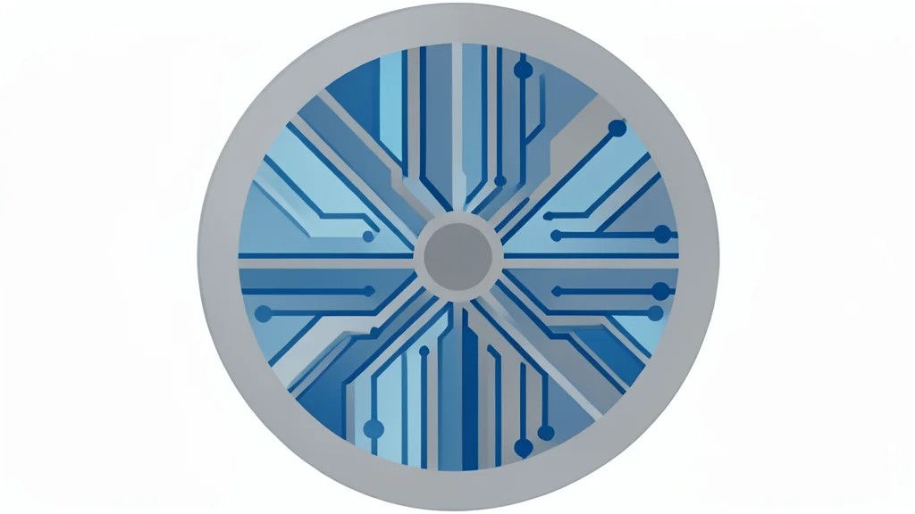 A close-up view of a complex silicon wafer with intricate circuit patterns