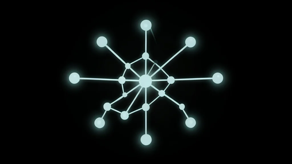 A complex neural network structure glowing softly in the dark
