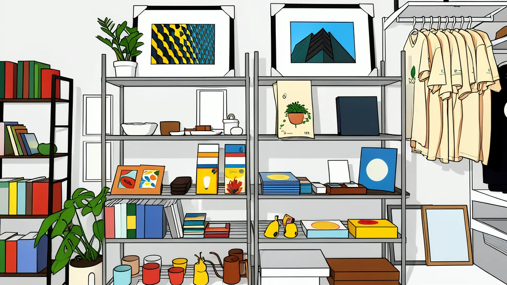 A flat-vector illustration of a small, modern retail storefront with large glass windows and a simple interior layout, viewed from the street.