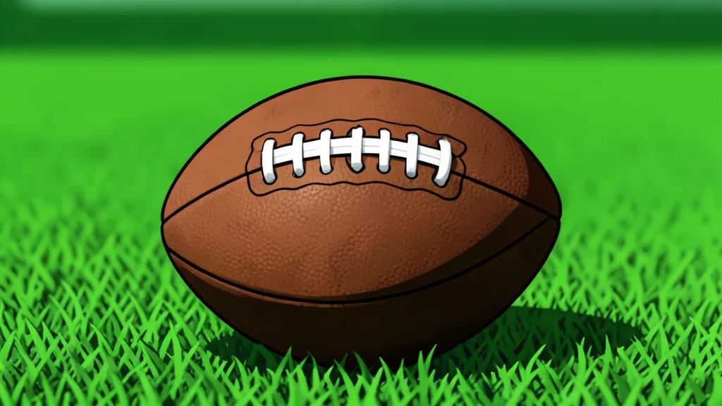 A grassy football field with white yard lines stretching into the distance under a clear sky