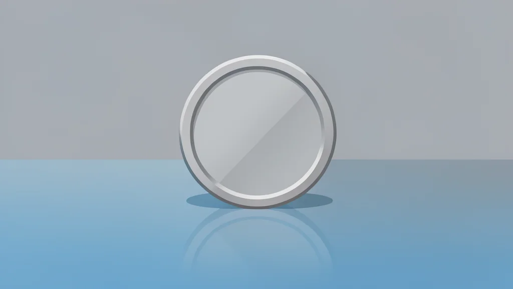 A digital coin resting on a smooth, reflective surface