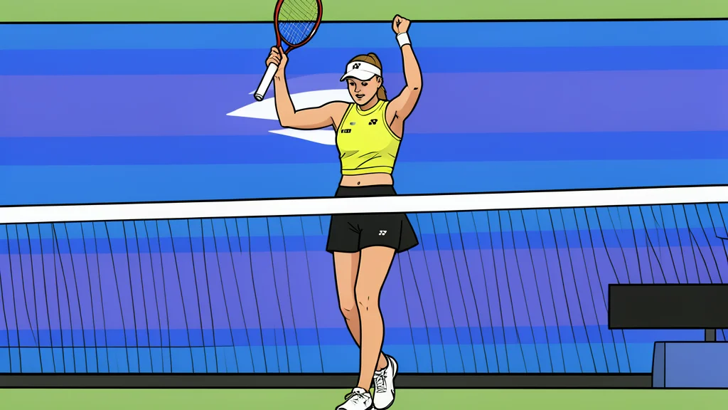 A tennis racket resting on a blue hard court surface next to a white tennis ball