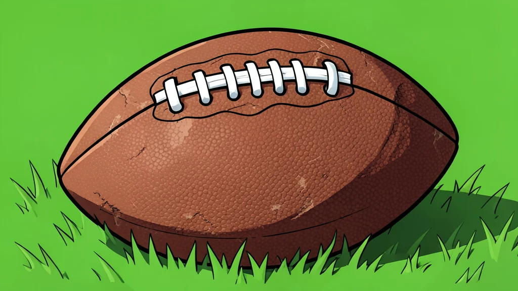A flat-vector illustration of a large grassy football field with white yard lines and goalposts at the end zone, bathed in golden hour light.