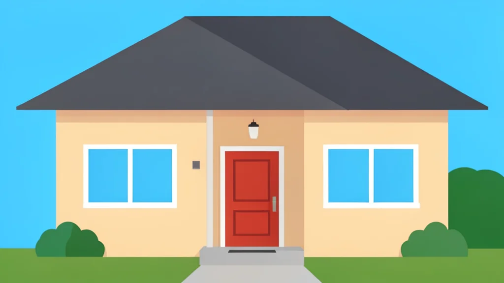 A suburban house exterior with a front door and windows