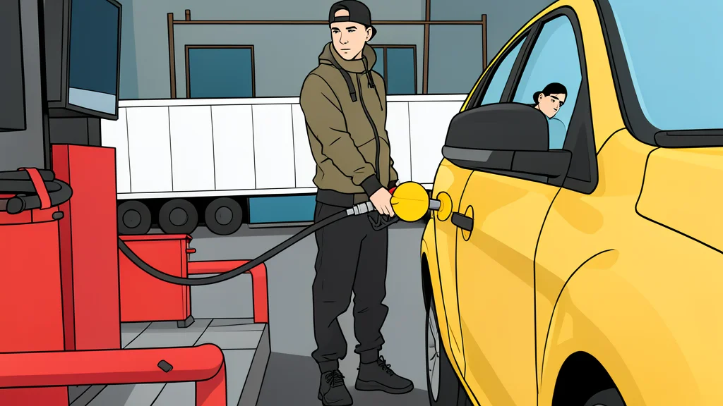 A stack of generic paper bills next to a fuel pump nozzle