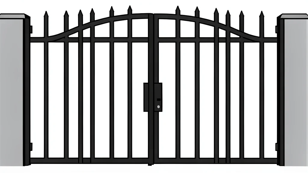 A closed iron gate with heavy bars