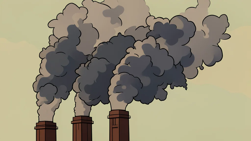 A large industrial coal power plant with tall smokestacks standing against a cloudy sky