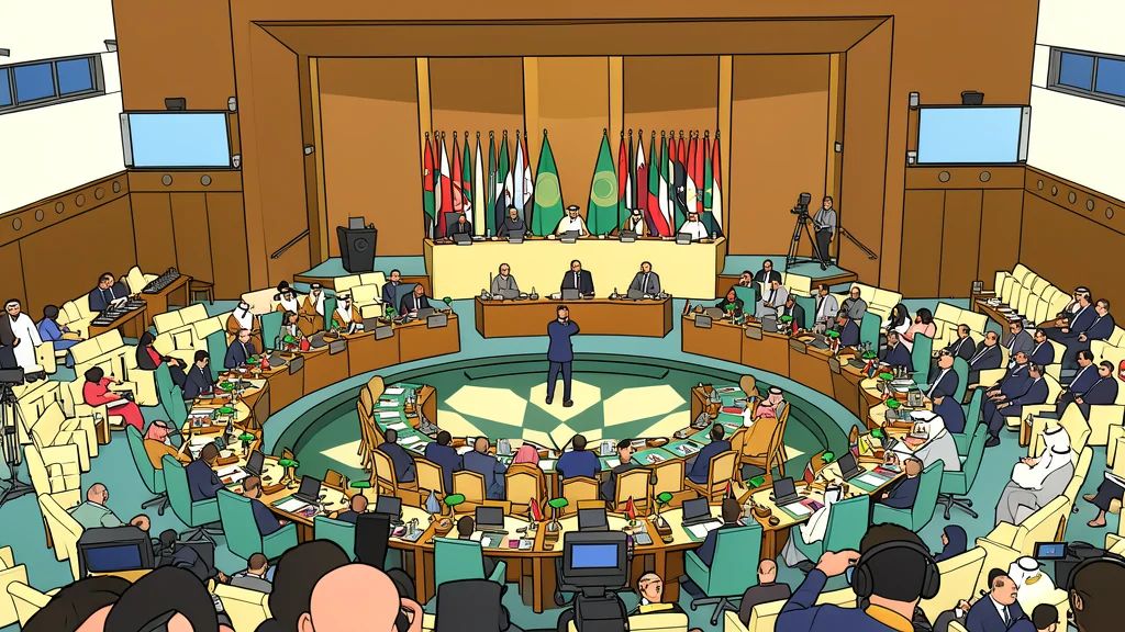 A diplomatic round table with empty chairs and a map of the Middle East spread across the surface