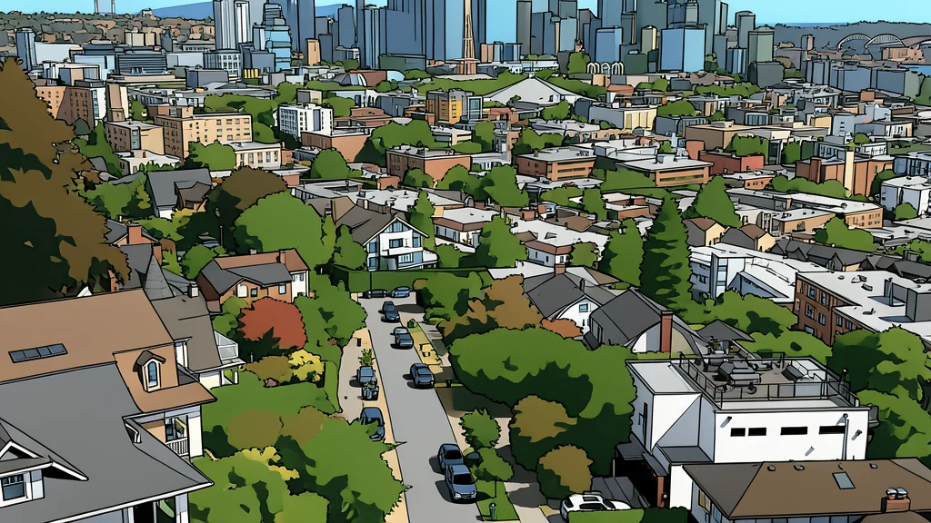 A row of detached single-family houses with front yards and driveways