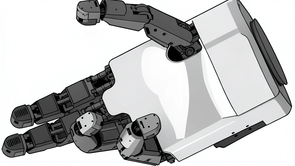 A robotic hand with articulated fingers resting on a metal workbench