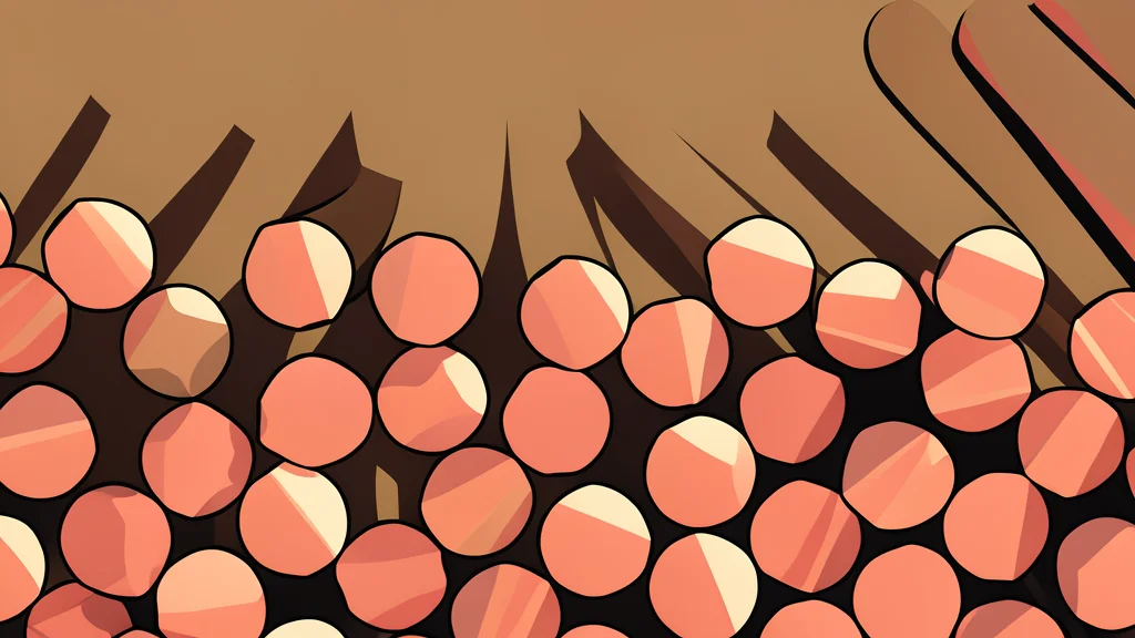 A stack of reddish-brown metal ingots in a warehouse setting.