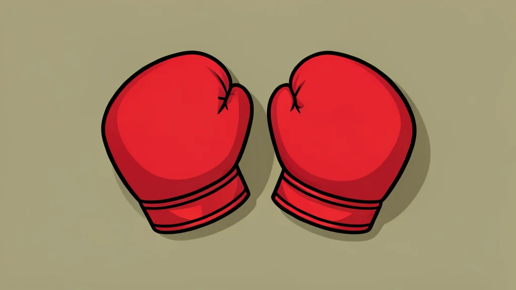 A pair of red boxing gloves resting on a canvas floor