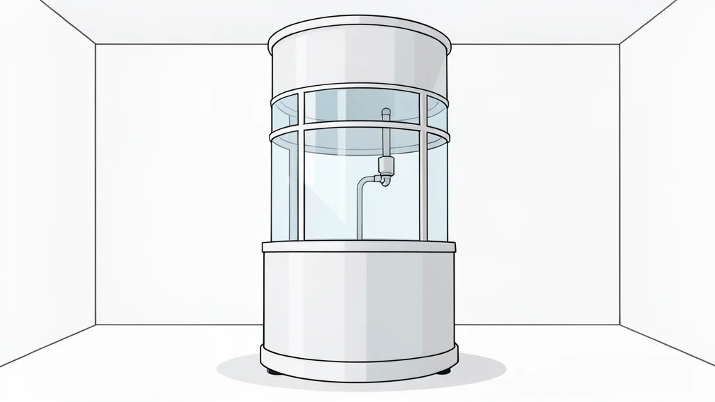 A large cylindrical industrial centrifuge machine standing isolated in a sterile white room.